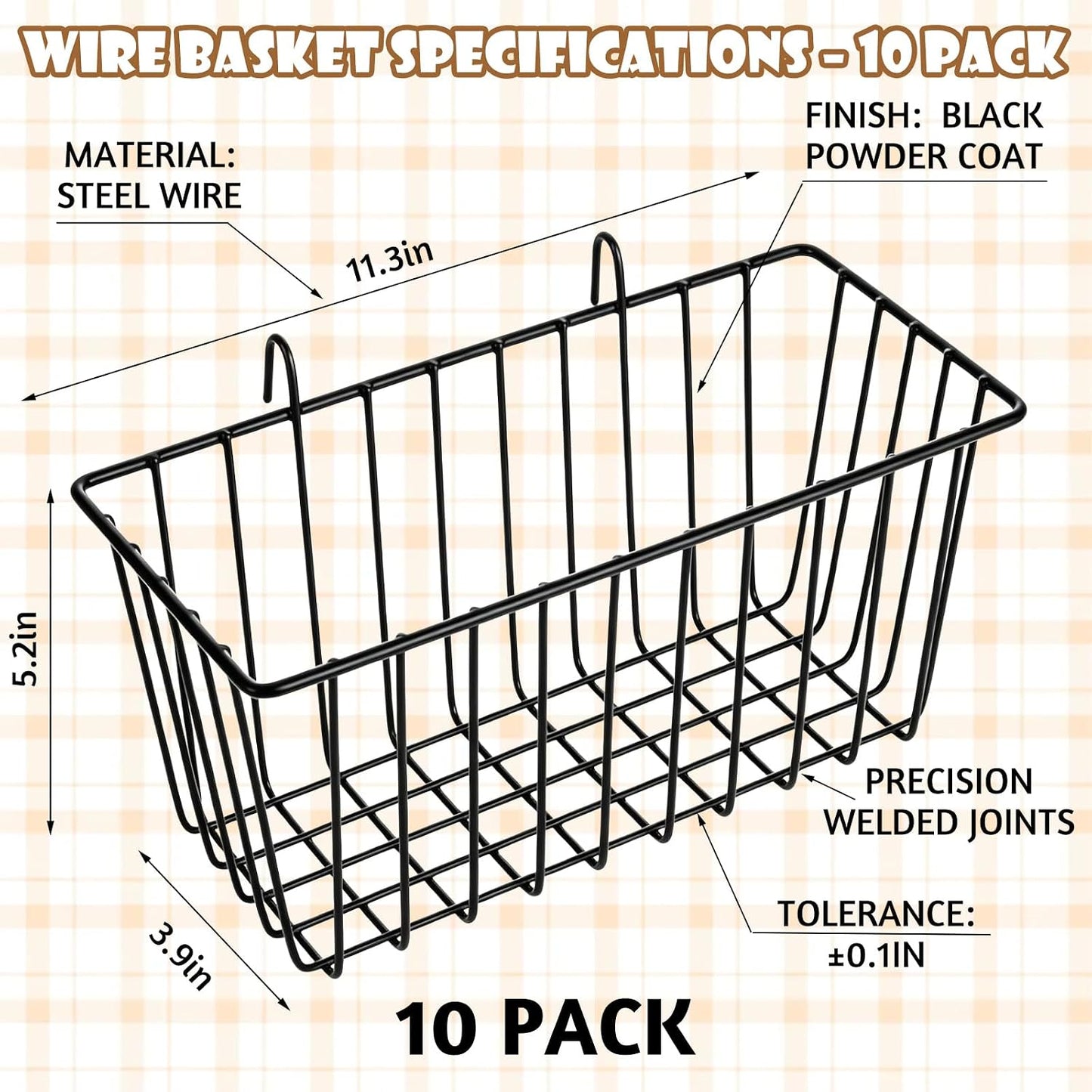 10 PCS Wire Baskets Wall Grid Panel Hanging Wire Basket Hanging Wall Baskets No Drilling Wall Hanging Baskets Grid Wall Storage Basket for Kitchen Bathroom Home Decor Supplies Large