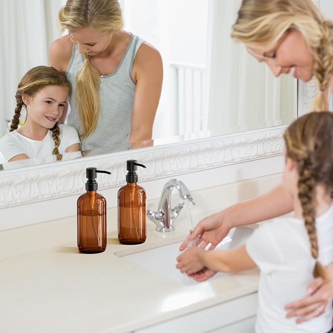 AmazerBath Amber Glass Soap Dispensers, 2 Glass Amber Pump Bottles, 17 Oz Dish - Image 9