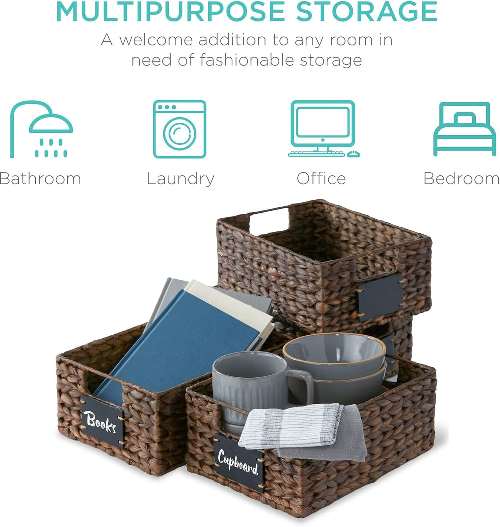Best Choice Products Set of 4 9x12in Water Hyacinth Pantry Baskets, Woven Org...