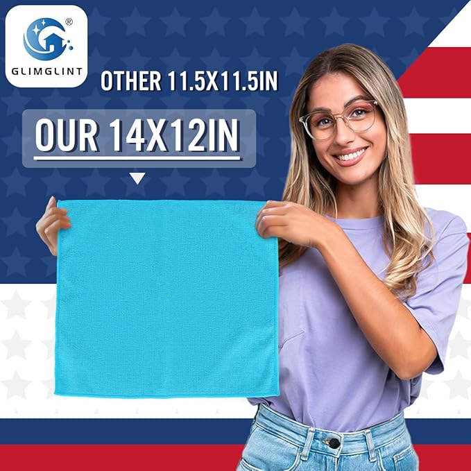 GLIMGLINT Microfiber Cleaning Cloth, 12 Pack Cleaning Rags, Cleaning Towels - Image 2