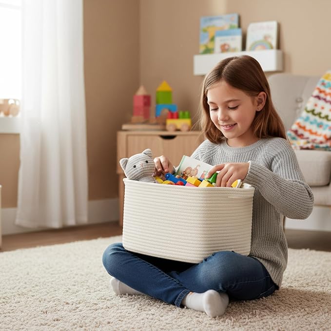 Cotton Rope Storage Basket 15"x10"x9" – Fabric Storage Bins - Image 5