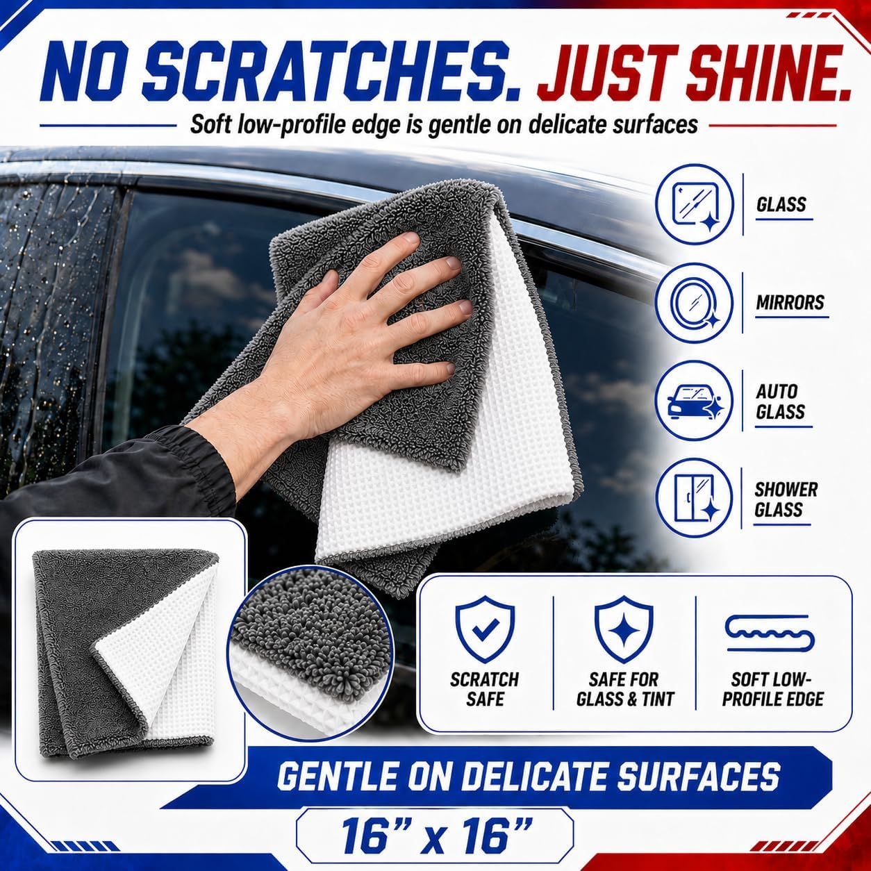 Hybrid Glass Microfiber Towel – Waffle Weave & Plush Dual Action Cleaning Cloth – Streak-Free Window and Surface Drying Towel – Professional Grade –16x16-1000 GSM 1-Pack | Hybrid Glass Microfiber Towel Waffle Weave & Plush Dual Action Cleaning Cloth