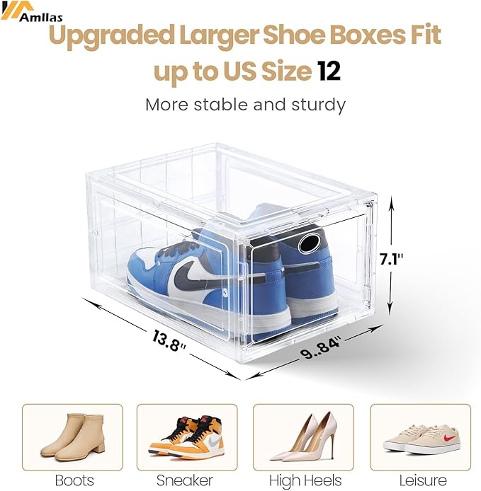 12 Pack Clear Shoe Boxes Stackable, Shoe Storage Boxes - Image 2