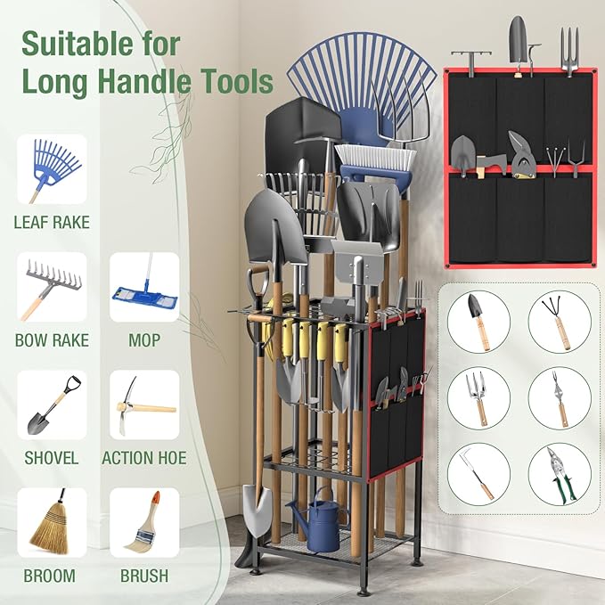 Garden Tool Organizer, Metal Yard Tool Organizer, Holds 50 Long-Handled - Image 5