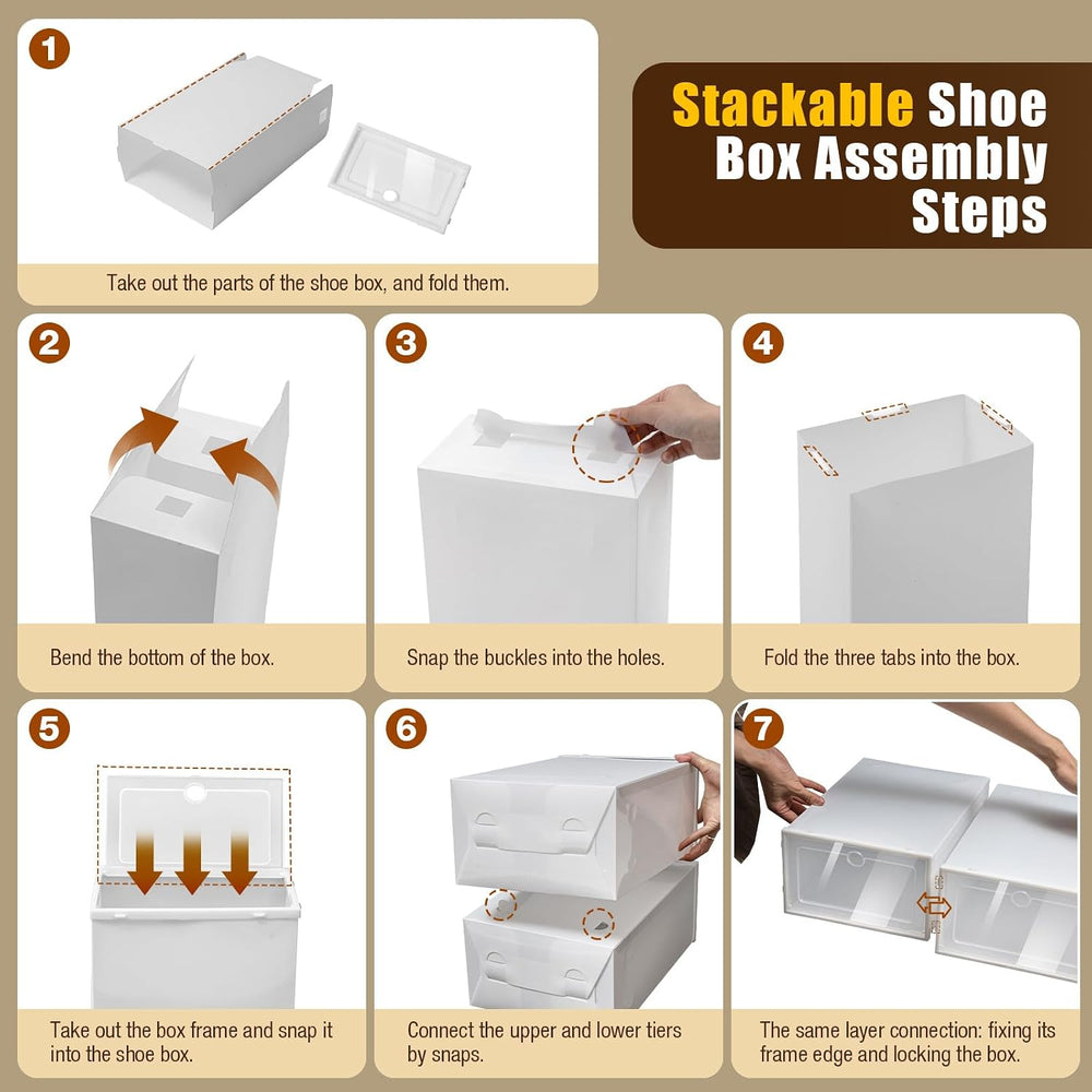 24 Pack Stackable Shoebox Thicken & Sturdy Clear Multifunctional Shoe Box...