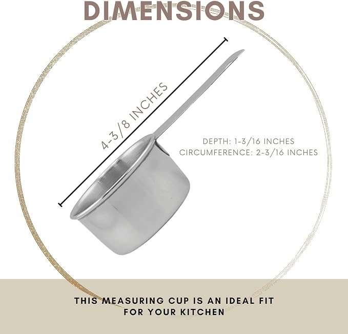 1/4 Cup Stainless Steel Measuring Cup | Sturdy Metal 60 ml | 60 cc | 2 oz | - Image 3