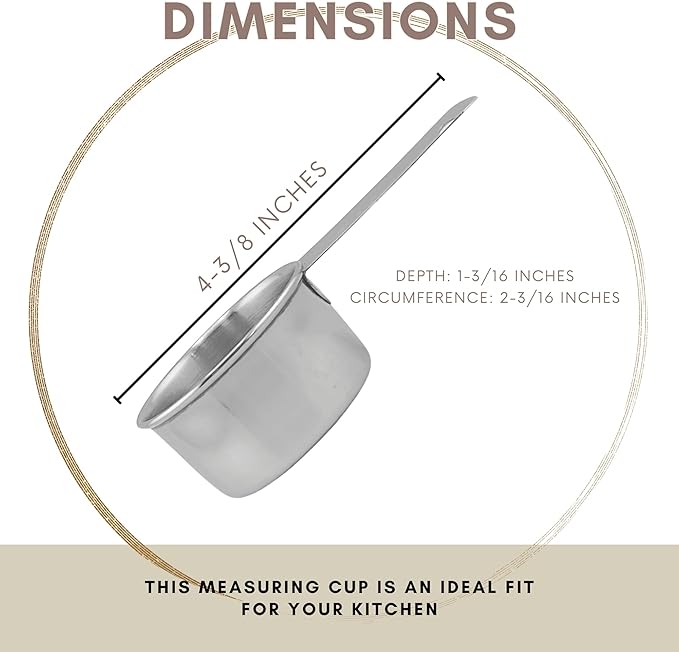 1/4 Cup Stainless Steel Measuring Cup | Sturdy Metal 60 ml | 60 cc | 2 oz | - Image 3