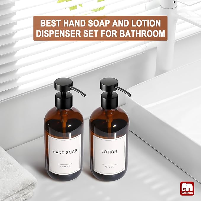 GMISUN Amber Glass Soap Dispenser, 4 Pack Bathroom Hand Soap Dispensers - Image 5