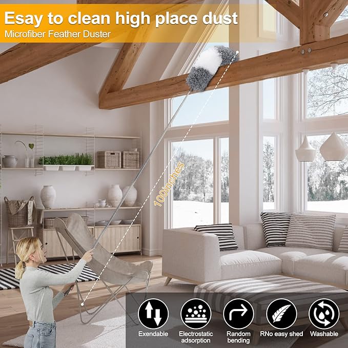Microfiber Duster for Cleaning Fan, High Ceiling, Reusable Bendable Washable - Image 2