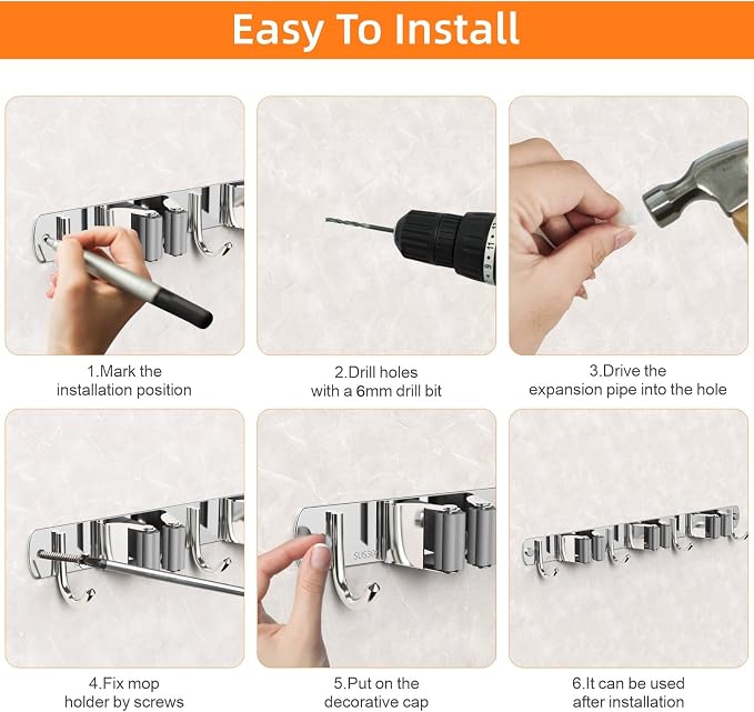 Broom and Mop Organizer Wall Hanging, Upgraded Mop and Broom Holder Wall Mount - Image 4