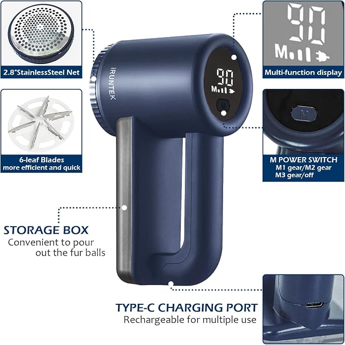 iRUNTEK Rechargeable Fabric Shaver & Lint Remover｜3-Speed Lint Shaver - Image 5