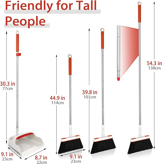 JEHONN Broom and Dustpan Set for Home, Long Handle Lightweight 180 Degree - Image 3
