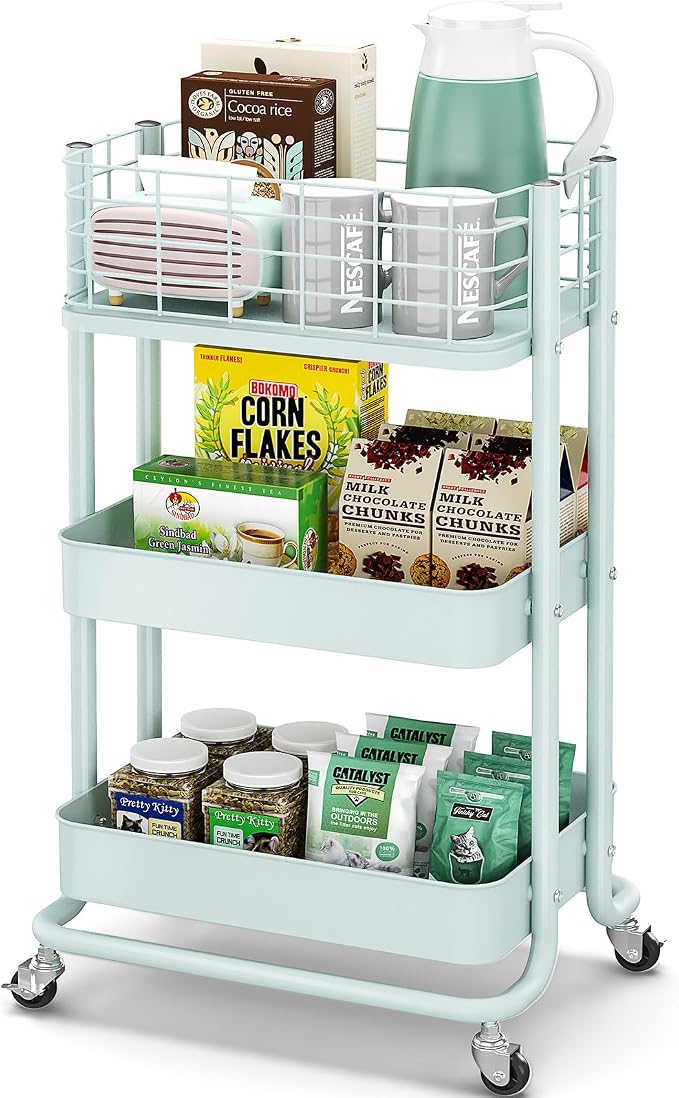 KINGRACK 3 Tier Rolling Cart, Metal Mobile Storage Shelf by KINGRACK