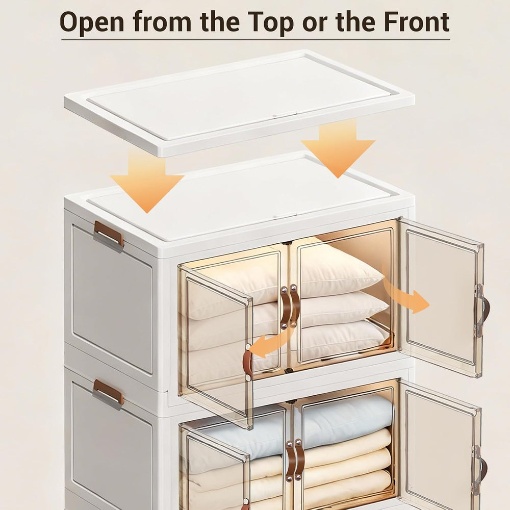 White 320 QT Large Stackable Storage Cabinet, 4-Tier Collapsible Storage Bins...