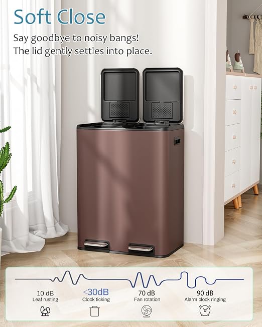 16 Gal Dual Trash Can, Stainless Steel Kitchen Garbage Bin, Recycle Dustbin - Image 3