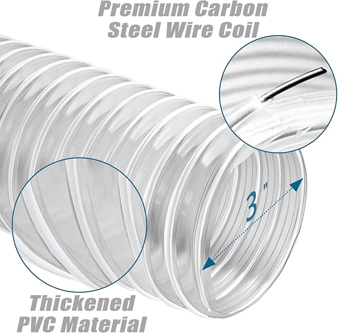 PVC Dust Collection Hose 3" x 10', Flexible Dust Collector Hose, Puncture - Image 2