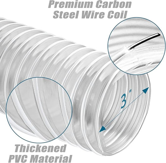 PVC Dust Collection Hose 3" x 10', Flexible Dust Collector Hose, Puncture - Image 2