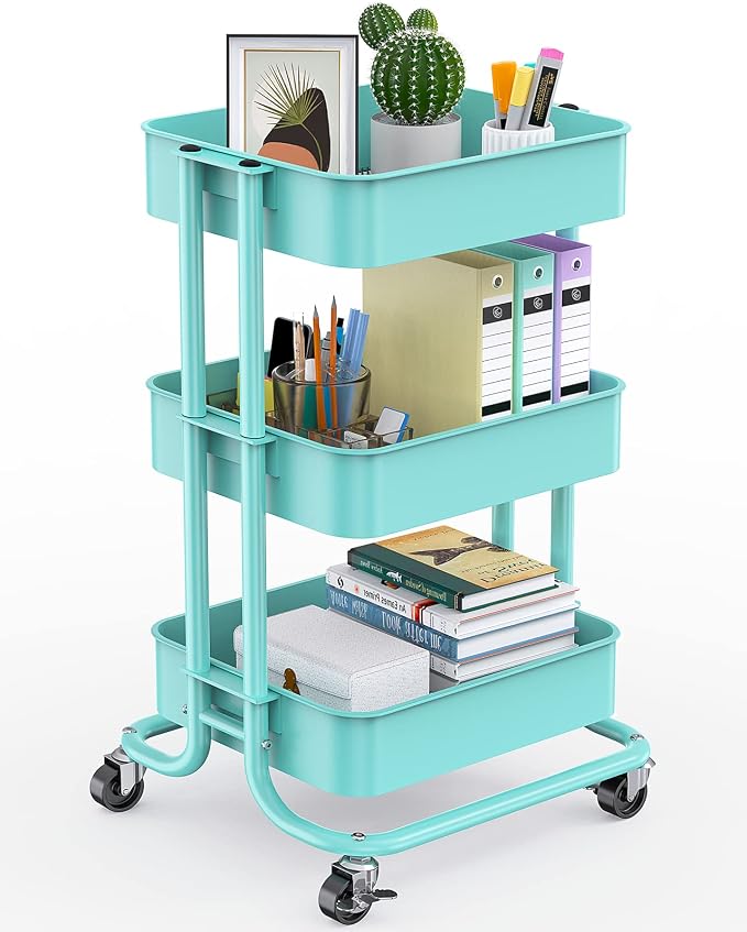 Pipishell 3-Tier Metal Rolling Utility Cart, Heavy-Duty Storage Cart by Pipishell