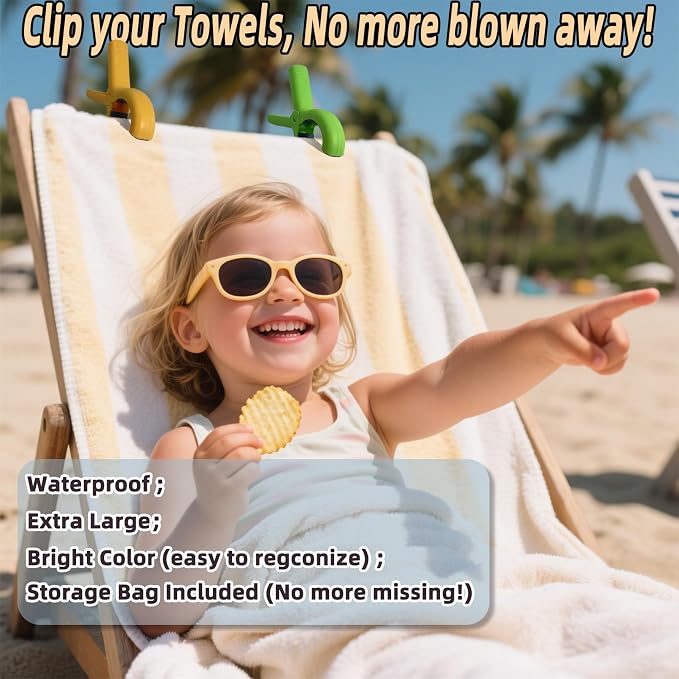 Jumbo Size Beach Towel Clips 8 Pcs, Storage Bag Included, Towel Clamps - Image 4