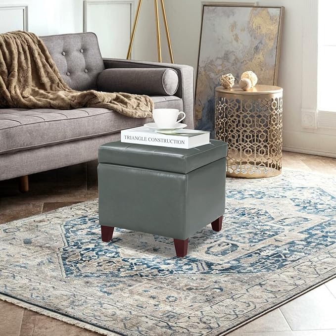 Adeco Bonded Leather Square Tufted Cubic Cube Footstool, - Image 2