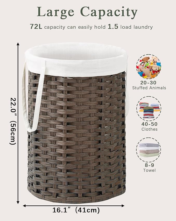 Laundry Hamper Laundry Basket Round 19.0 Gal Handwoven Rattan Laundry Basket - Image 5