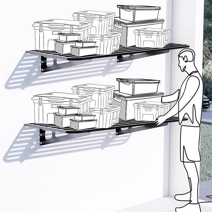 2-Pack 2x4ft Garage Wall Shelving, 2 Shelf Total 8 ft Garage Wall Storage - Image 7