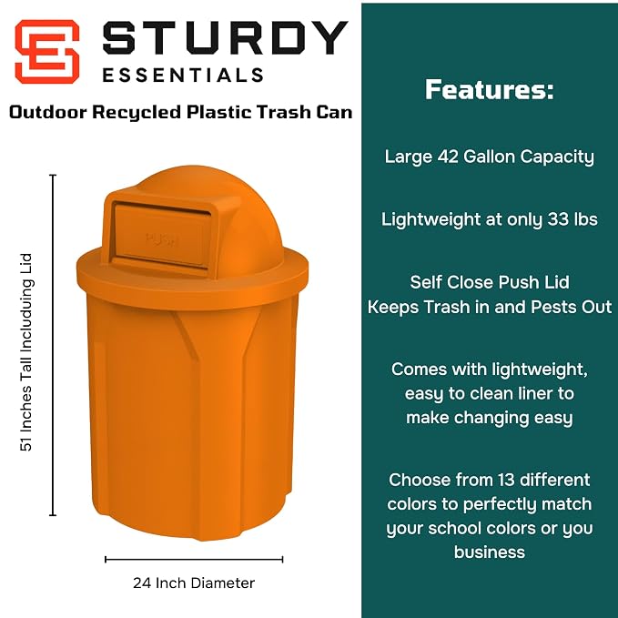 42 Gallon Circle 100% Recycled Plastic Heavy Duty Outdoor Commercial Trash Can - Image 2