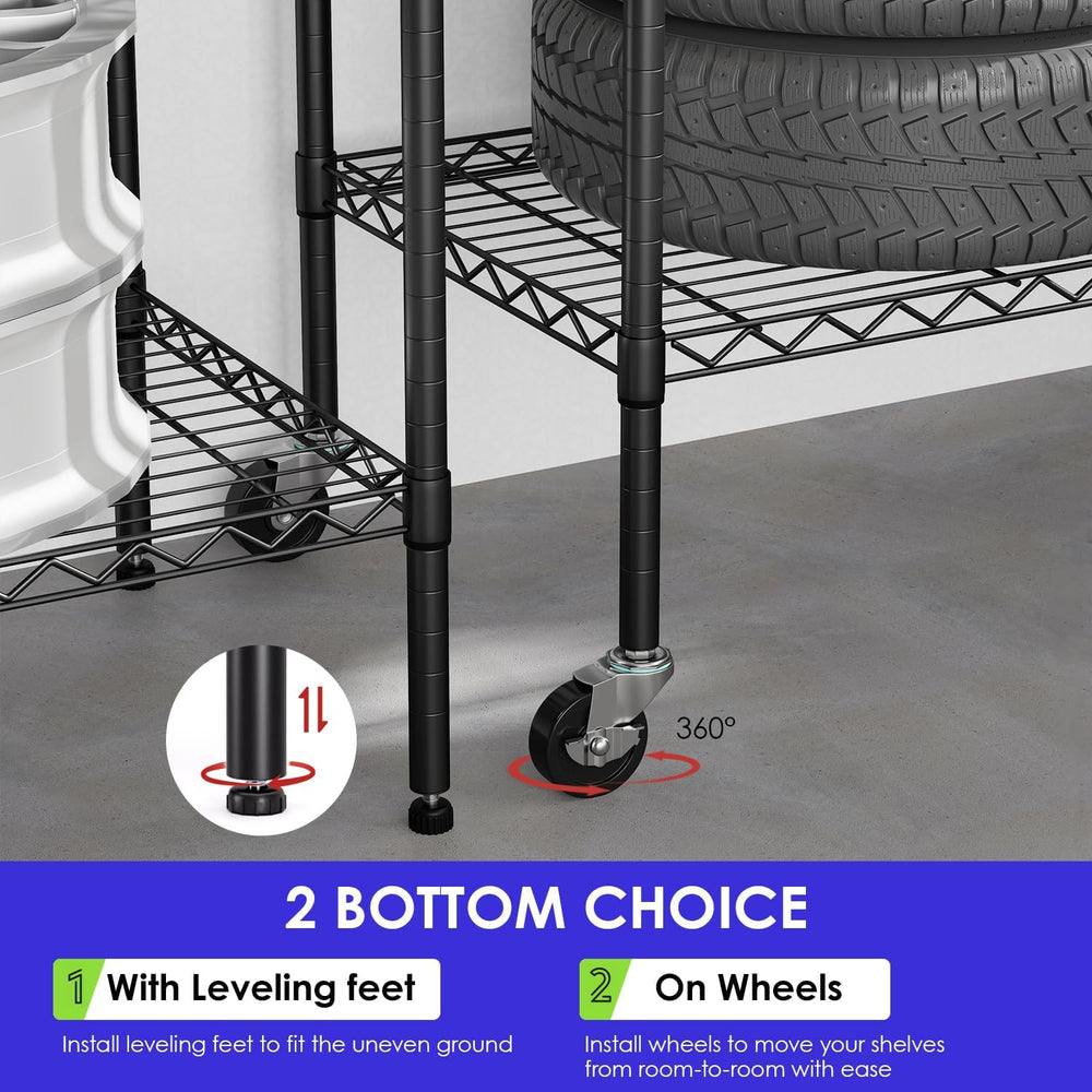FDW | 6-Tier Wire Shelf with Wheels | 45" x 18" x 82" | Black