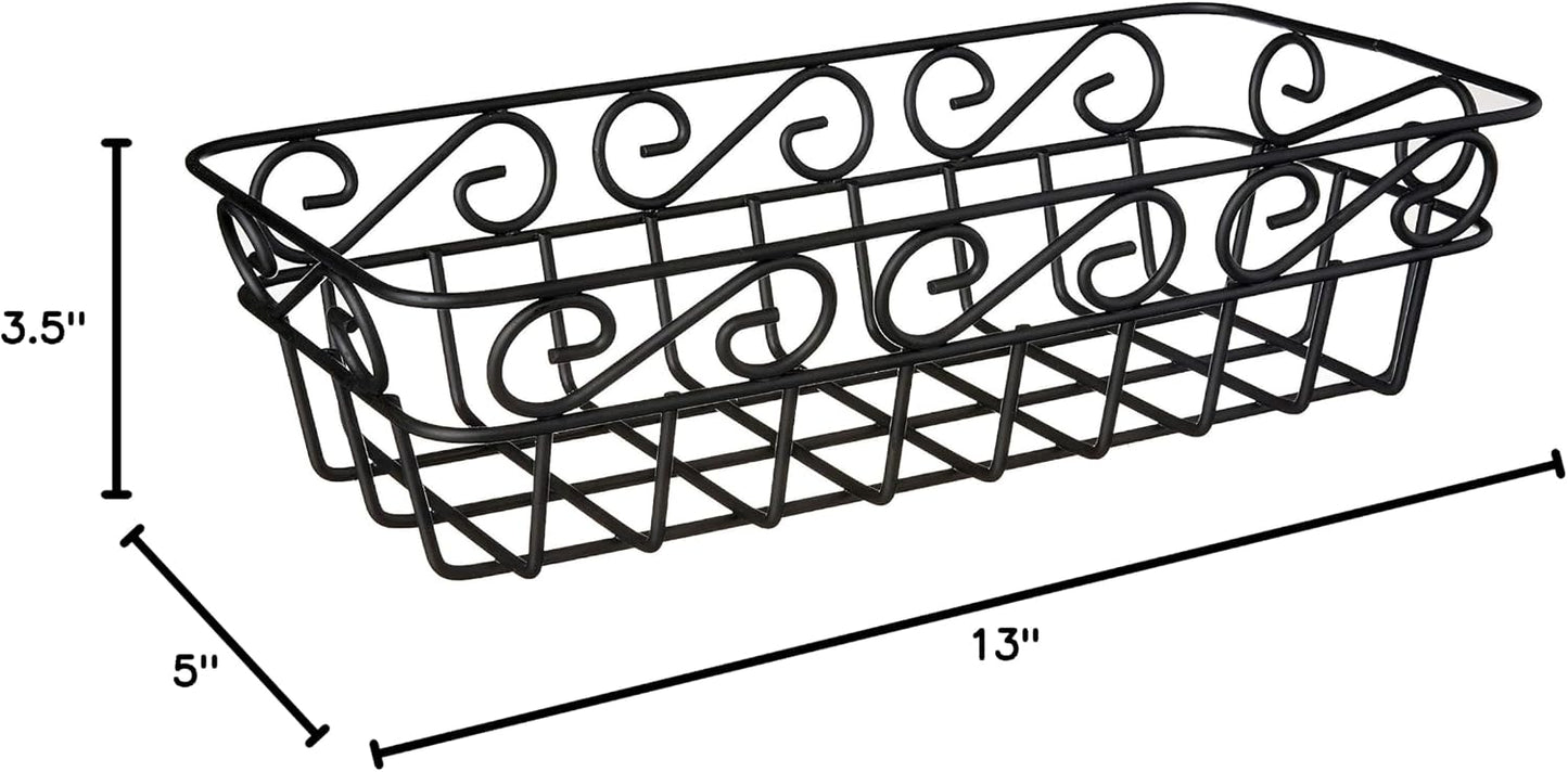Spectrum Scroll Wire Bread Basket for Serving Breads Rolls Buns Snacks & Baked Foods, Decorative Metal Wire Dinner Roll Table Basket Kitchen Counter Organizer, Black
