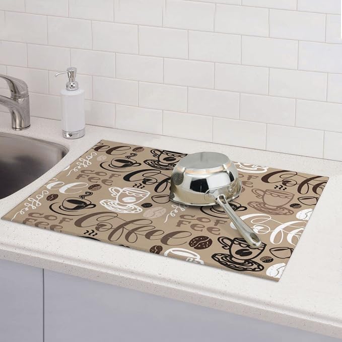 Brown Coffee Maker Beans Theme Microfiber Absorbent Reversible Dish Drying Mat - Image 7