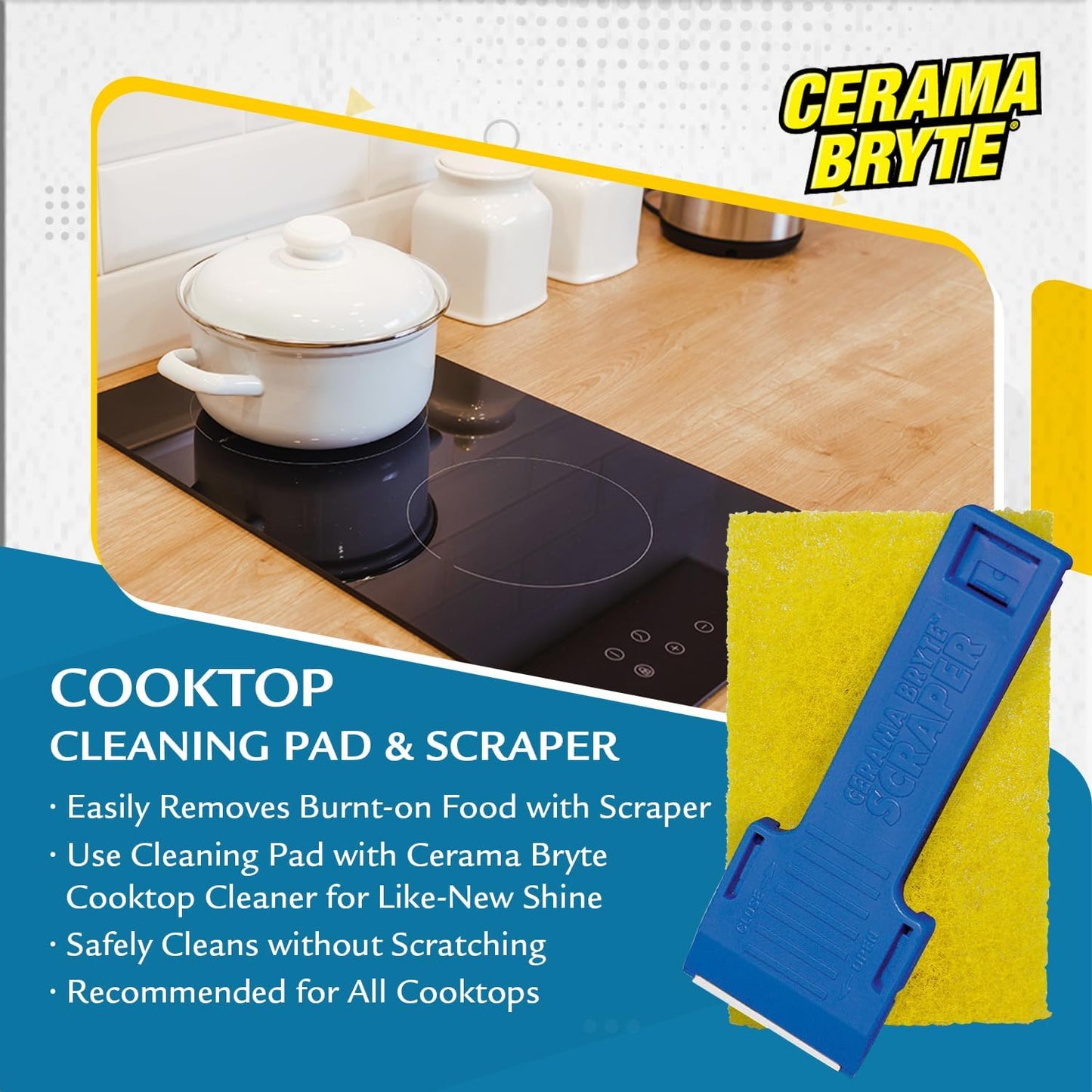 Cerama Bryte Cooktop Scraper & Pad Kit for Glass-Ceramic Surfaces