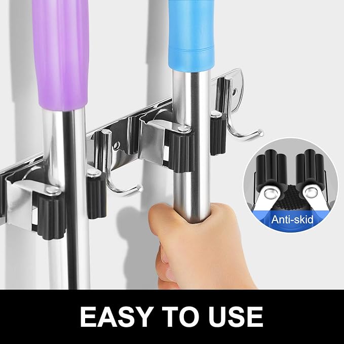 IMILLET Broom and Mop Holder Wall Mounted, Stainless Steel Broom Holder Mop - Image 5