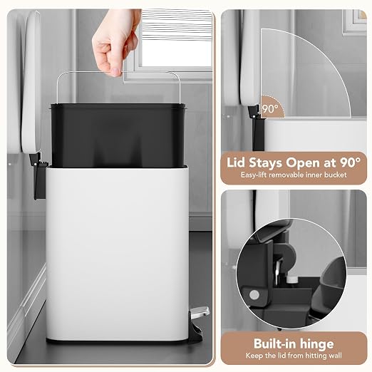 Small Trash Can with Lid Soft-Close, 6 L/1.6 Gal Bathroom Garbage Can with - Image 7