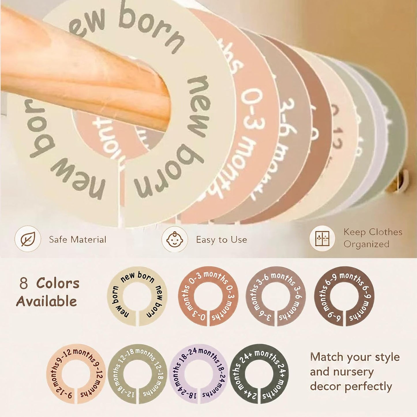 12 Pcs Baby Closet Dividers, Double-Sided Baby Size Closet Dividers | Nursery Organizer for Baby Clothes 0-24 Months, Durable Clothing Size Rack Dividers with 4 Blank for DIY, Fits Most Rods