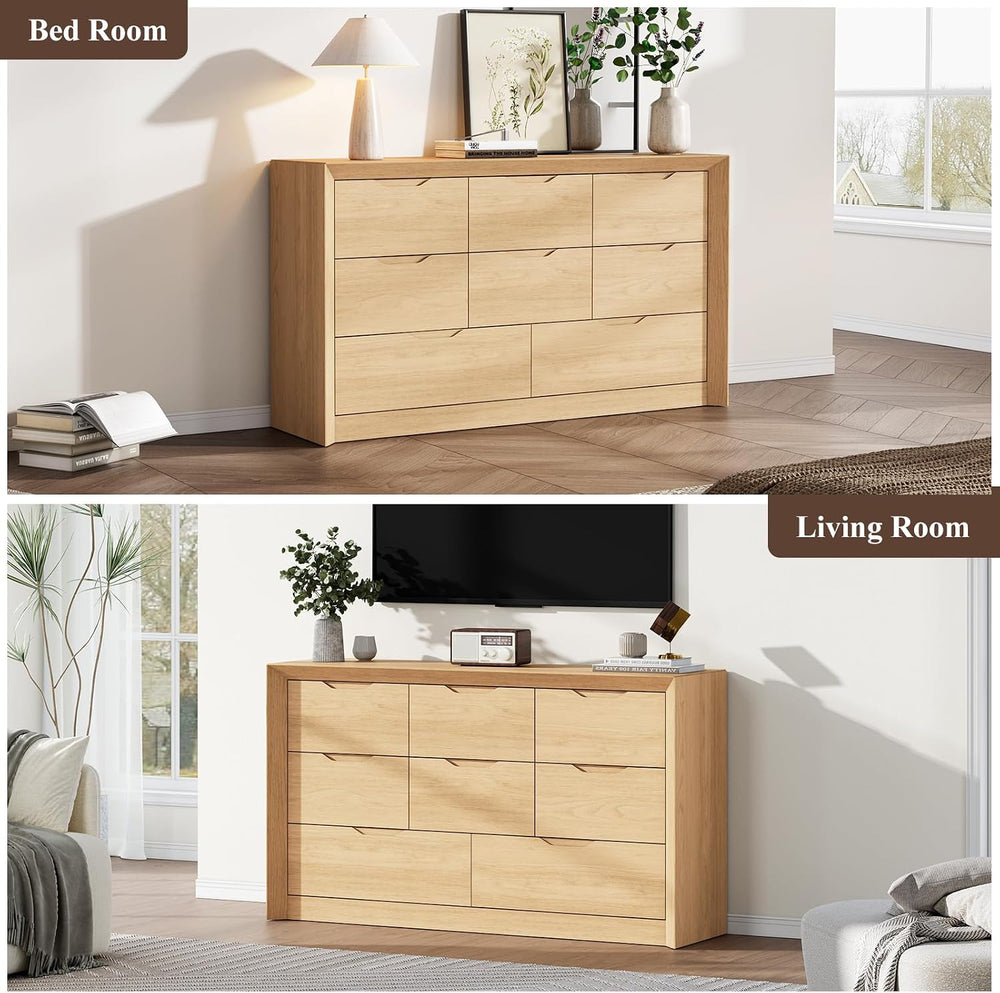YANSNWO Natural Oak 8 Drawer Dresser for Bedroom, 55" Wide Chest of Drawers