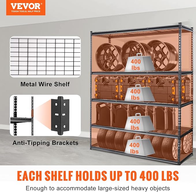 VEVOR Storage Shelving Unit, 5-Tier Adjustable, 2000 lbs Capacity, Heavy Duty