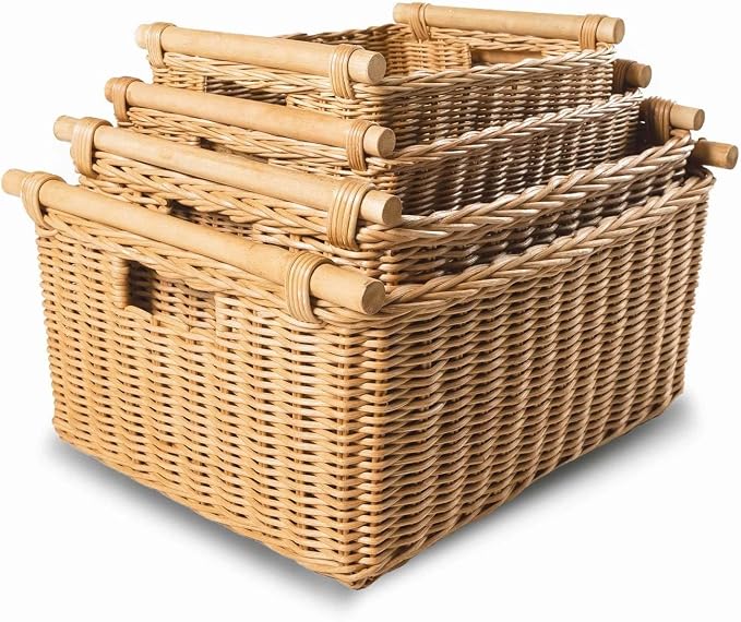 The Basket Lady Pole Handle Wicker Storage Basket, 14 in L x 10 in W x 7.5 in H - Image 5