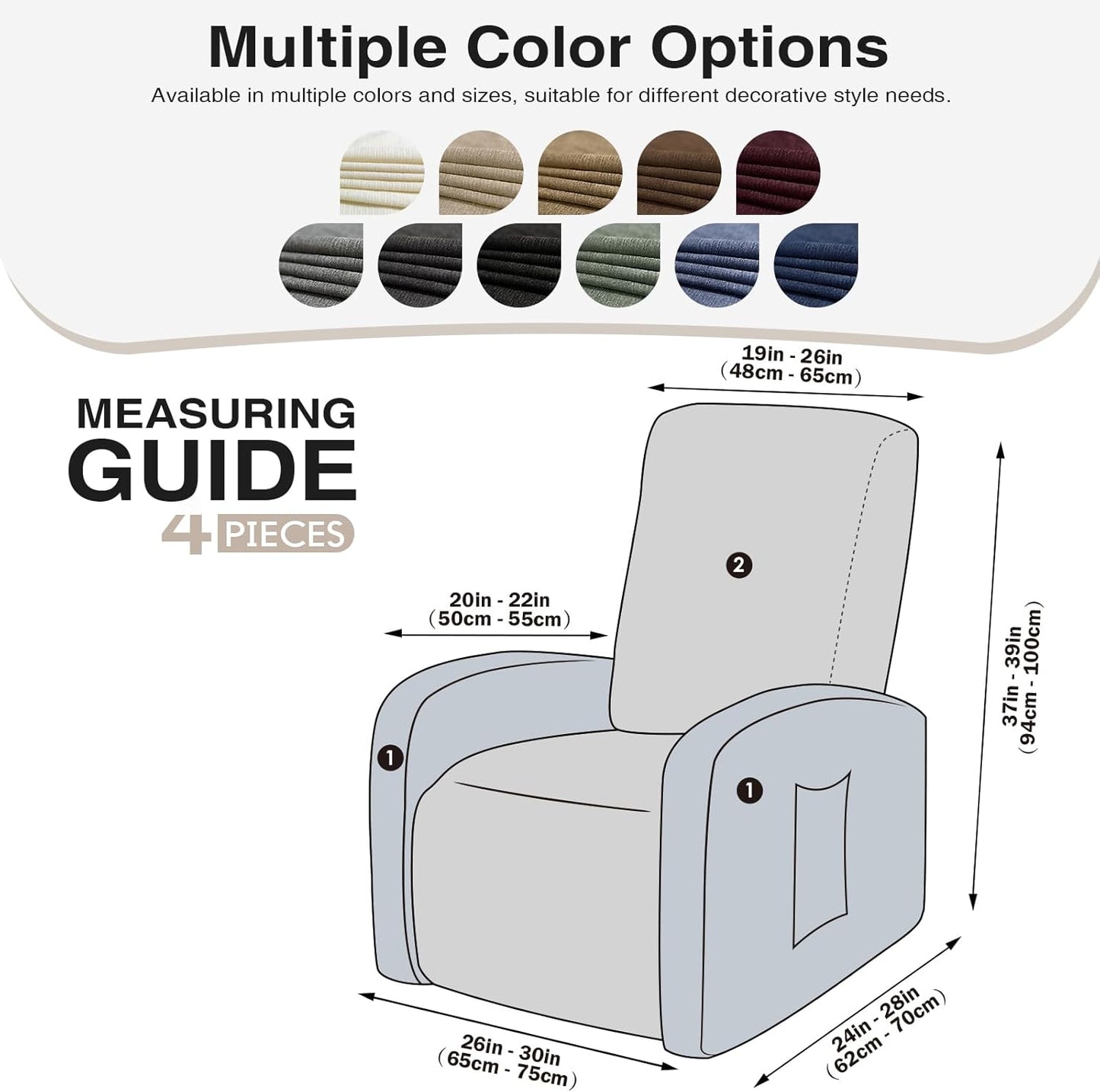 3 Pieces Stretch Recliner Chair Covers, Plush Fabric Washable Slipcover for Extra Small Lazy Boy Chairs (Light Gary)
