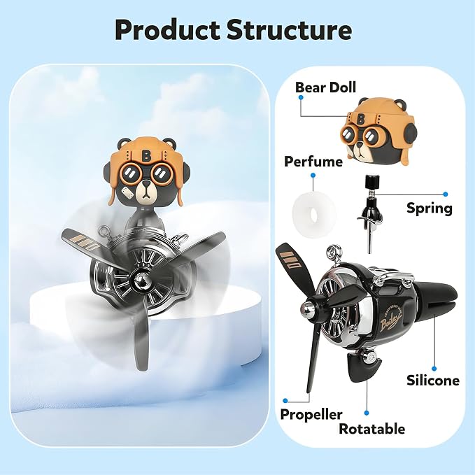 Bear Pilot Car Fresheners Vent Clip Cute Teddy New Car Scent Automotive Air - Image 5