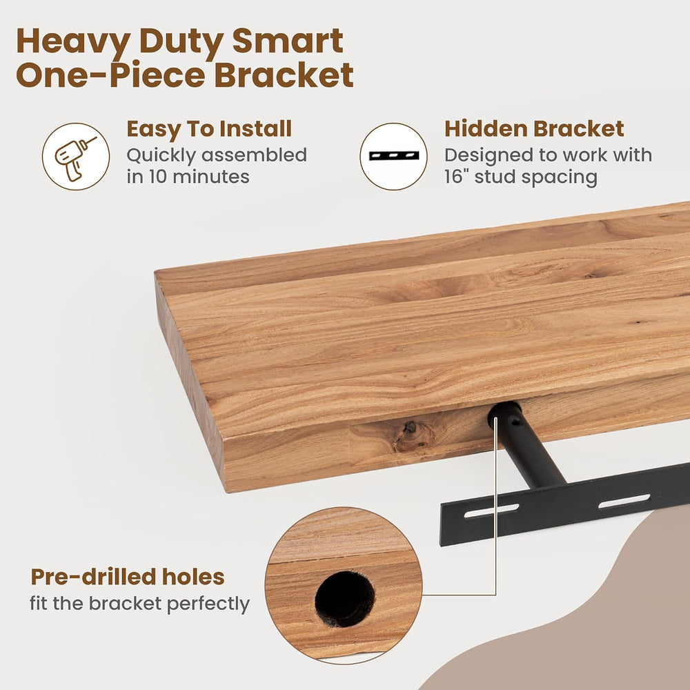 Floating Shelves for Wall Decor, 8" Deep Rustic Solid Elm Wood Floating ...