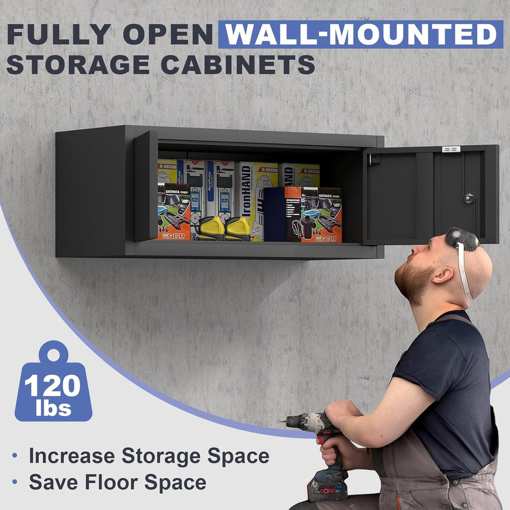 Garage Locking Cabinet, 13” H Garage Storage Cabinet Wall Mounted, Floating S...