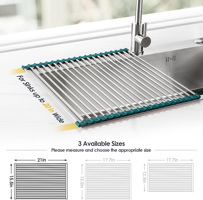 Tomorotec Stainless Steel Roll Up Dish Drying Rack, Foldable Over The Sink - Image 4