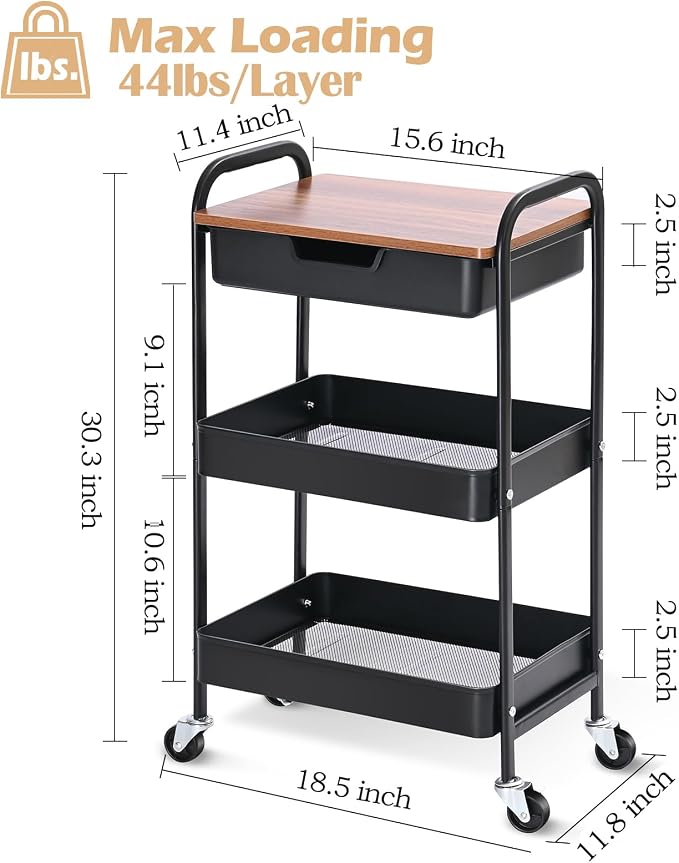 TOOLF 3-Tier Utility Rolling Cart - Image 7