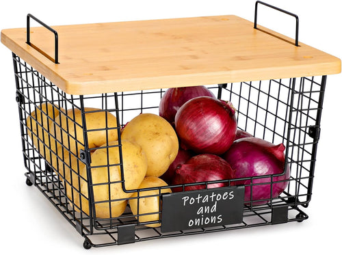 1 set stackable wire basket with bamboo top, main product view