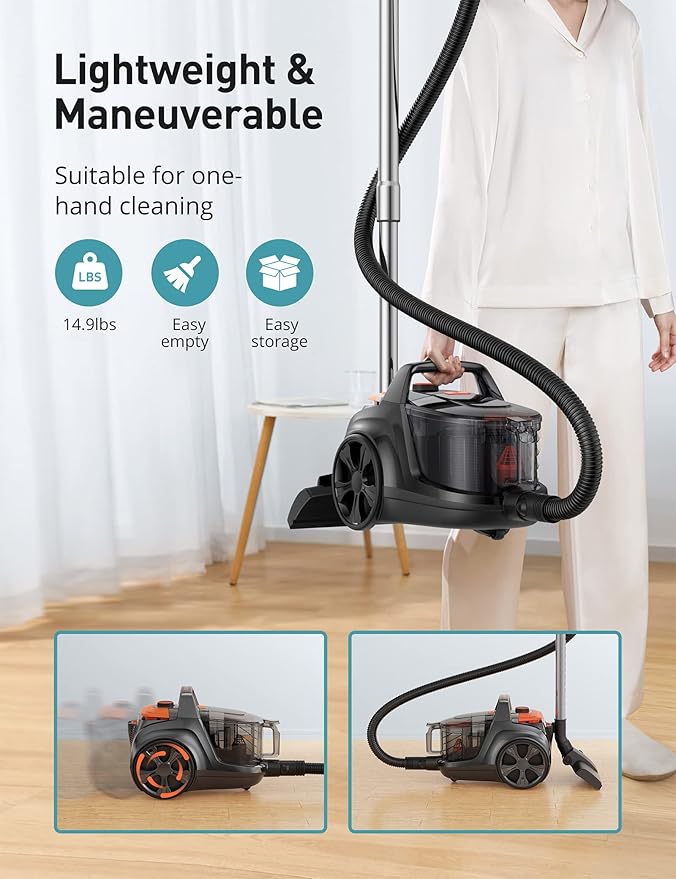 Aspiron Canister Vacuum, Upgraded 1600W Bagless Canister Vacuum Cleaner - Image 6