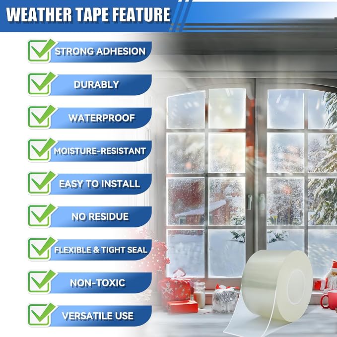 Window Weather Sealing Tape 2 in x 33 FT Weather Stripping Weatherproof Draft - Image 3