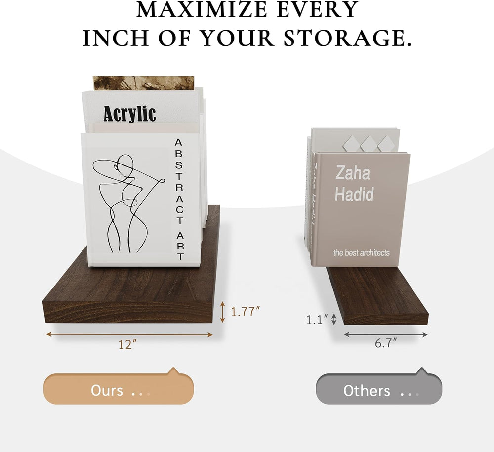 60" Extra Deep Floating Shelves, Set of 3, Walnut Wood
