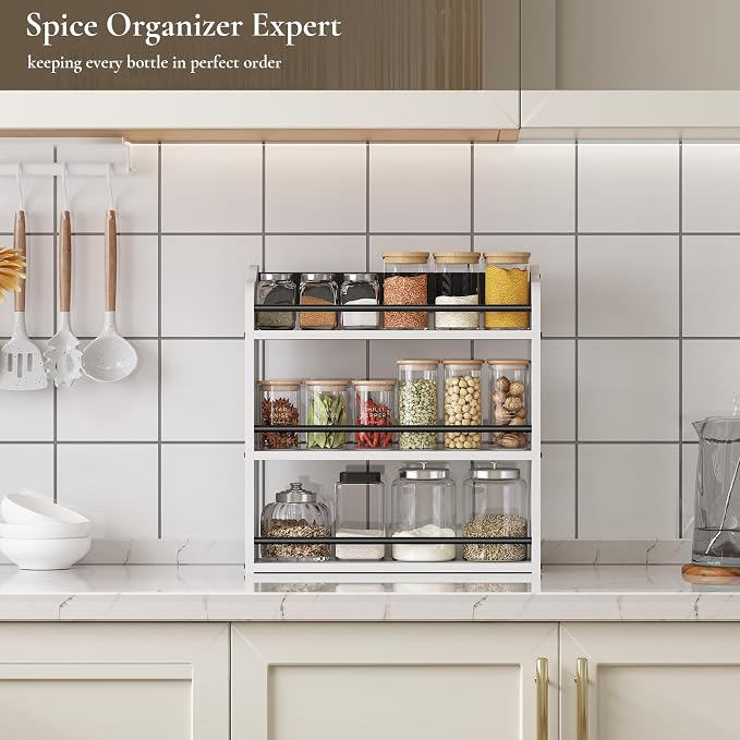3 Tier Wooden Spice Rack, Seasoning Jars Rack Shelf Spice Organizer - Image 3