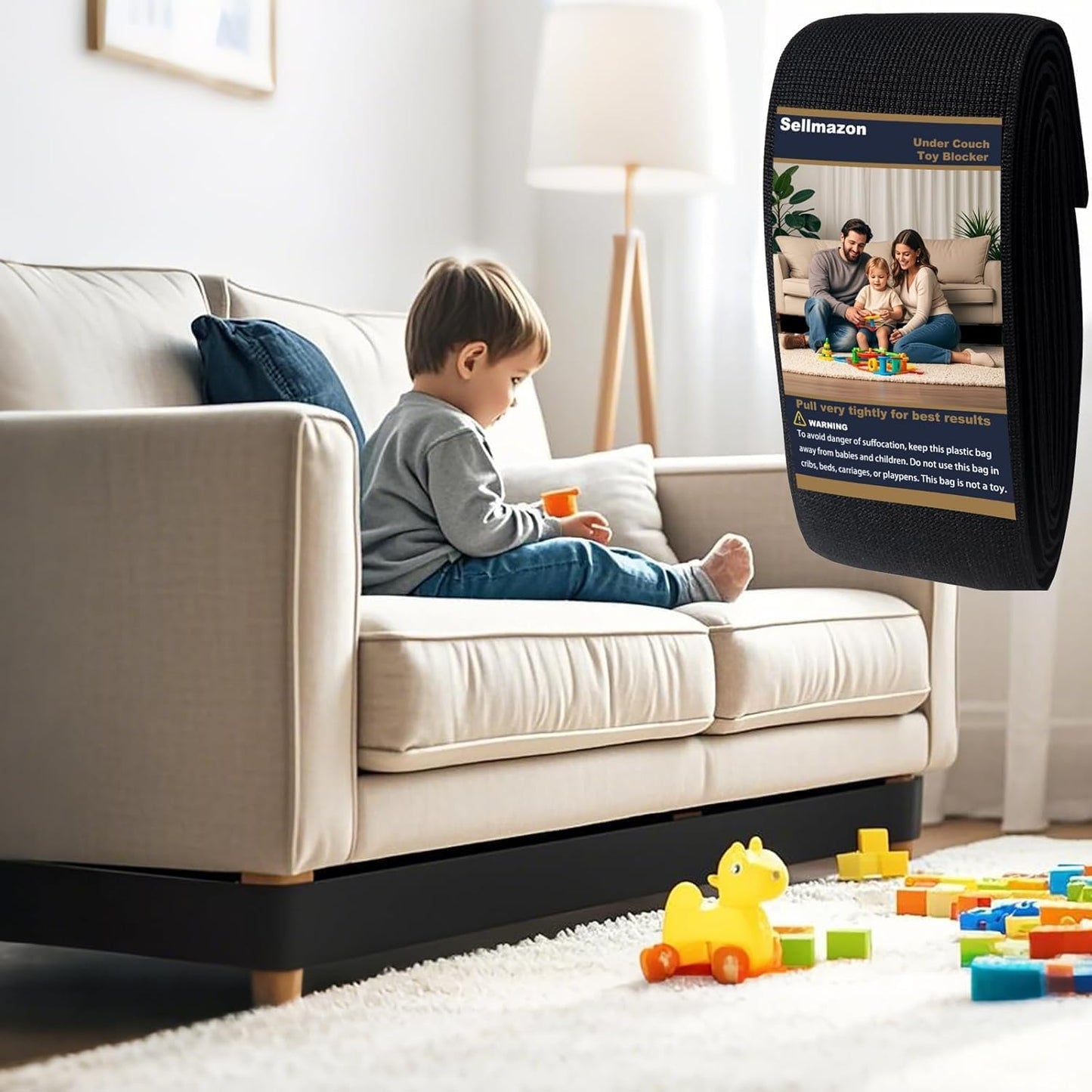 Under Couch Blocker for Kids and Pet Toys, 3 inch x 123inch, Toy Blocker for Bed and Furniture, Stop Toys Going Under Sofa