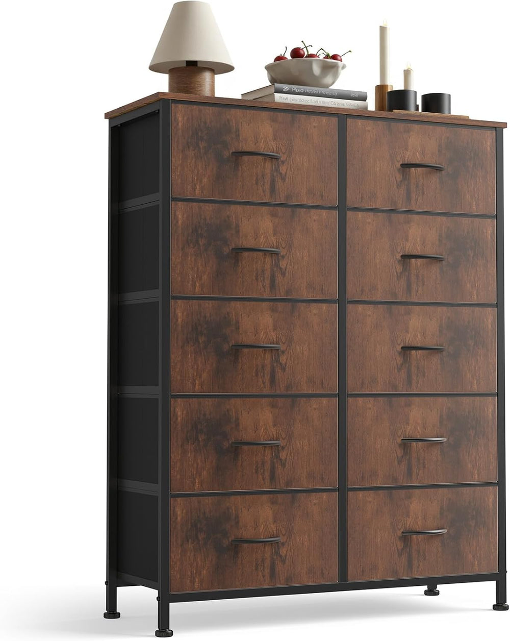 Sweetcrispy 10 Drawer Tall Dresser for Bedroom & Living Room, Brown